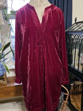 Anthropologie Melody Velvet Tunic Dress Long Sleeve Pockets